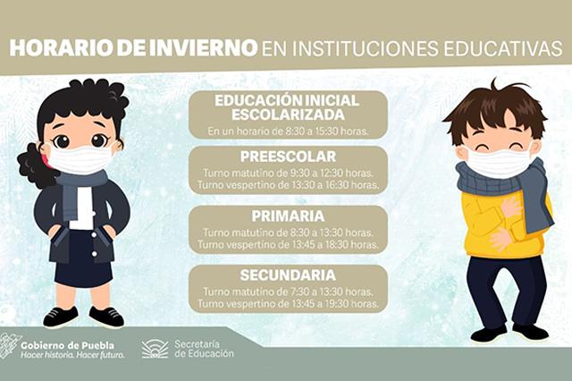 Inicia horario de invierno en primarias y secundarias de Puebla