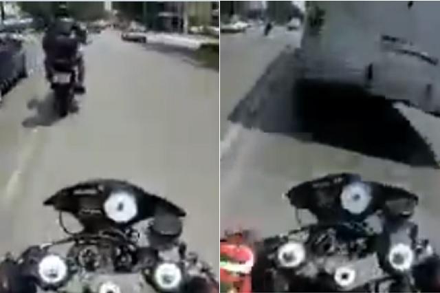 Se estrella contra camión por correr a motociclista de la calle: Video