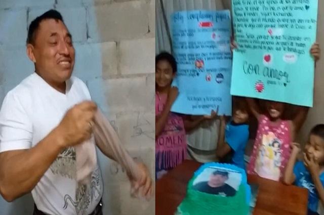 Hombre rompe en llanto tras recibir su primer pastel de cumpleaños