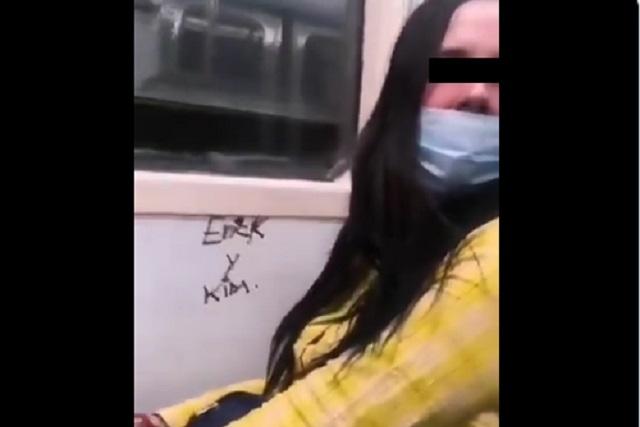 Lady Rayones: Graban a mujer pintando vagón del metro
