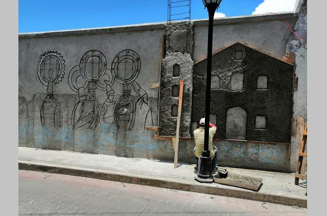 Preparan mural para barda del panteón municipal en Huauchinango