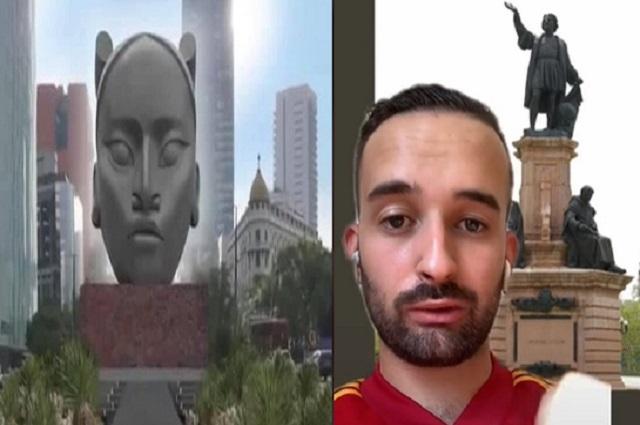 Tiktoker español critica a AMLO por reemplazar estatua de Colón