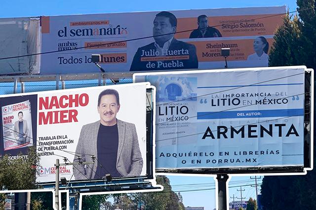 Armenta, Huerta y Mier se promocionan en espectaculares de Puebla