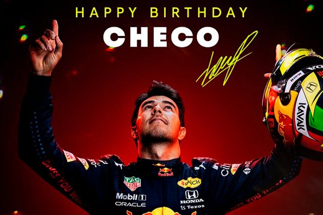 Red Bull y Verstappen festejan cumpleaños de Checo