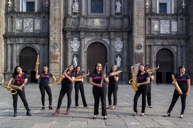 El Ensamble de Saxofones Mujeres de México por el 8M en Puebla