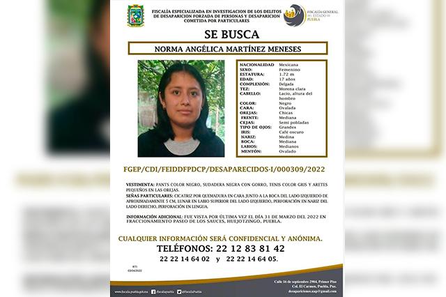 Desaparece adolescente de 17 años en Huejotzingo