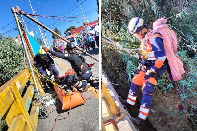 Hombre cae a barranca en Puebla; lo rescatan 24 horas después