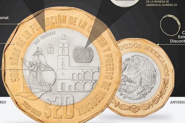 Así se ven las monedas de 20 pesos que ya circulan en Puebla